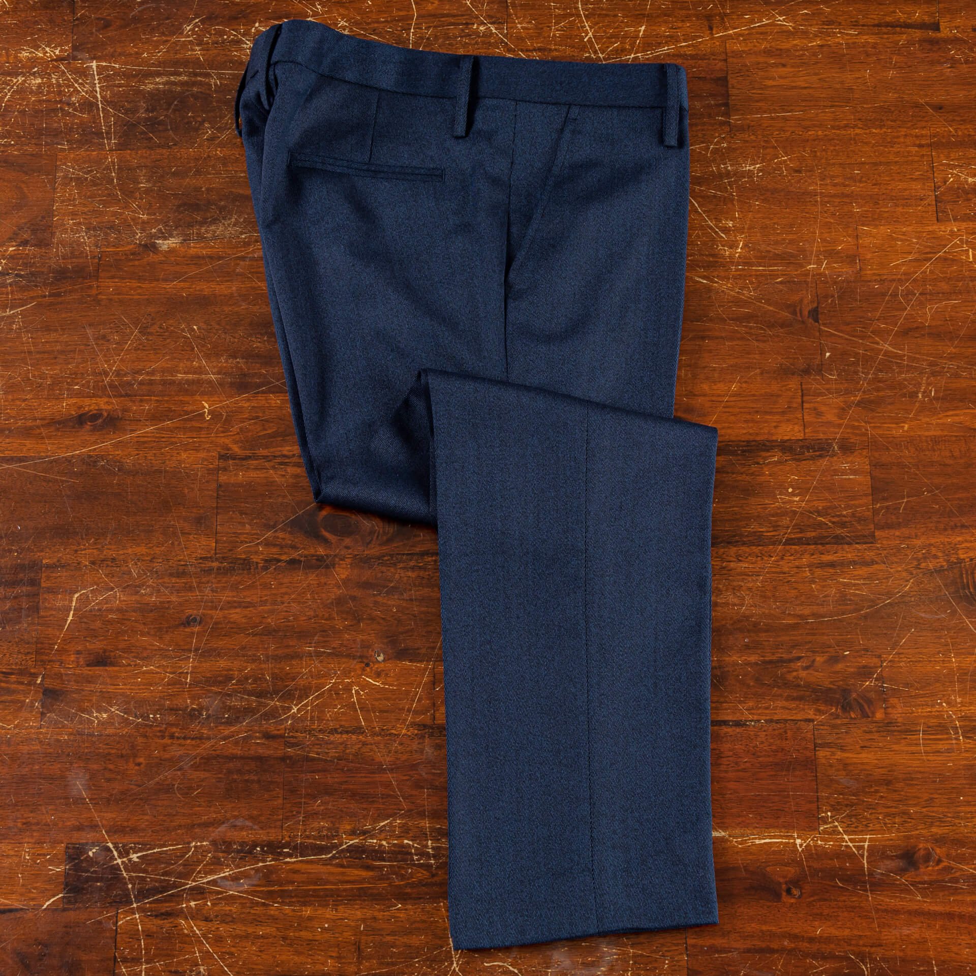 Trousers Dark Navy Whipcord Worsted Wool — De Oost Bespoke Trousers Dark Navy Whipcord Worsted Wool — De Oost Bespoke